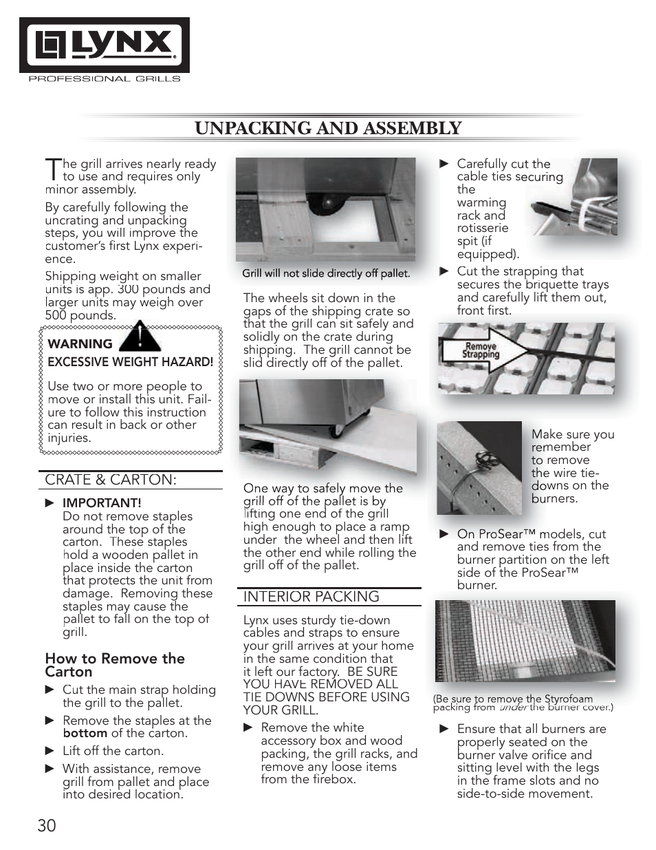 Unpac np np king and asse a a mbly | Lynx Professional Grills 42" Free Standing Grill L42PSR-1 User Manual | Page 30 / 48