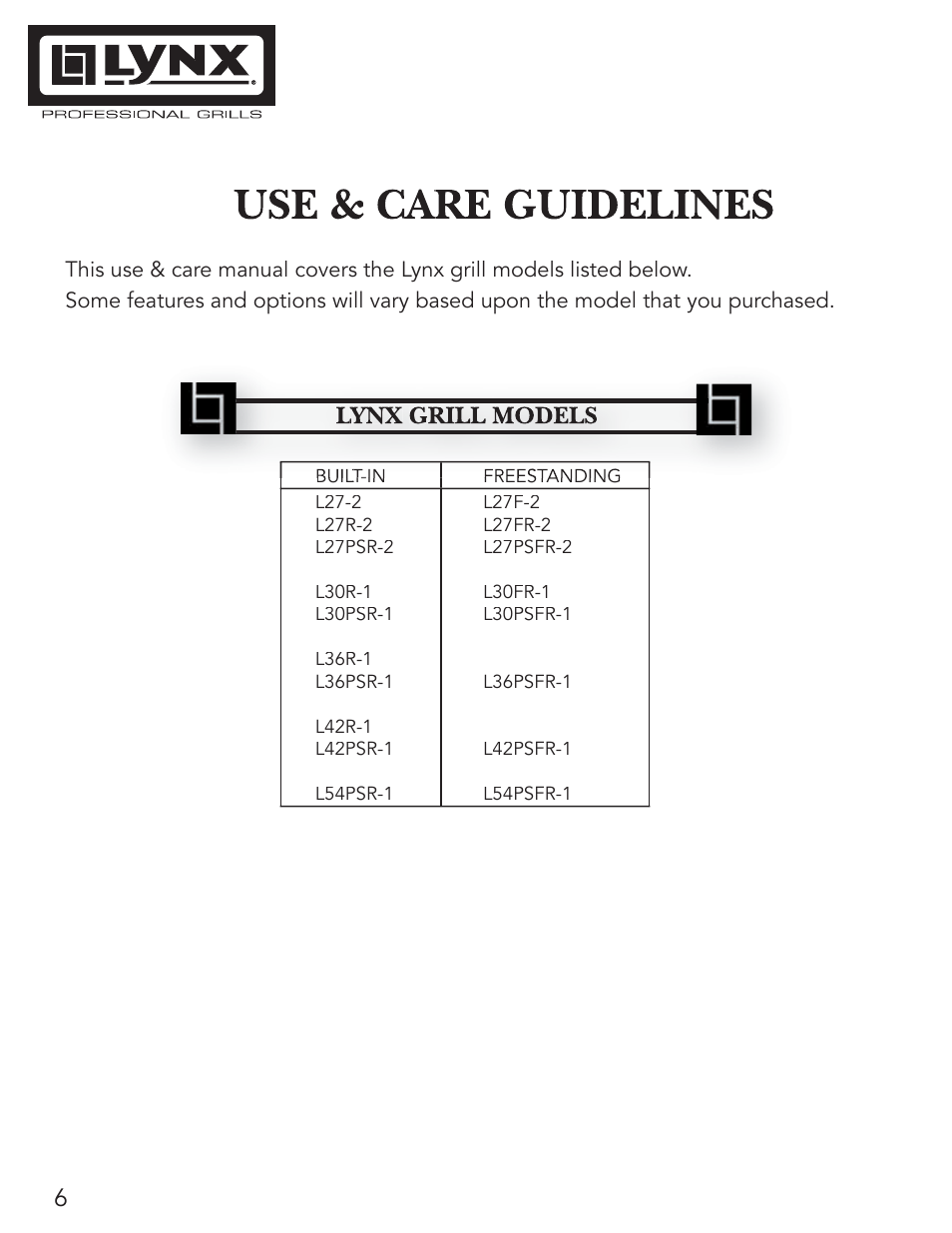 Lynx Professional Grills 42" Free Standing Grill L42PSR-1 User Manual | Page 6 / 48