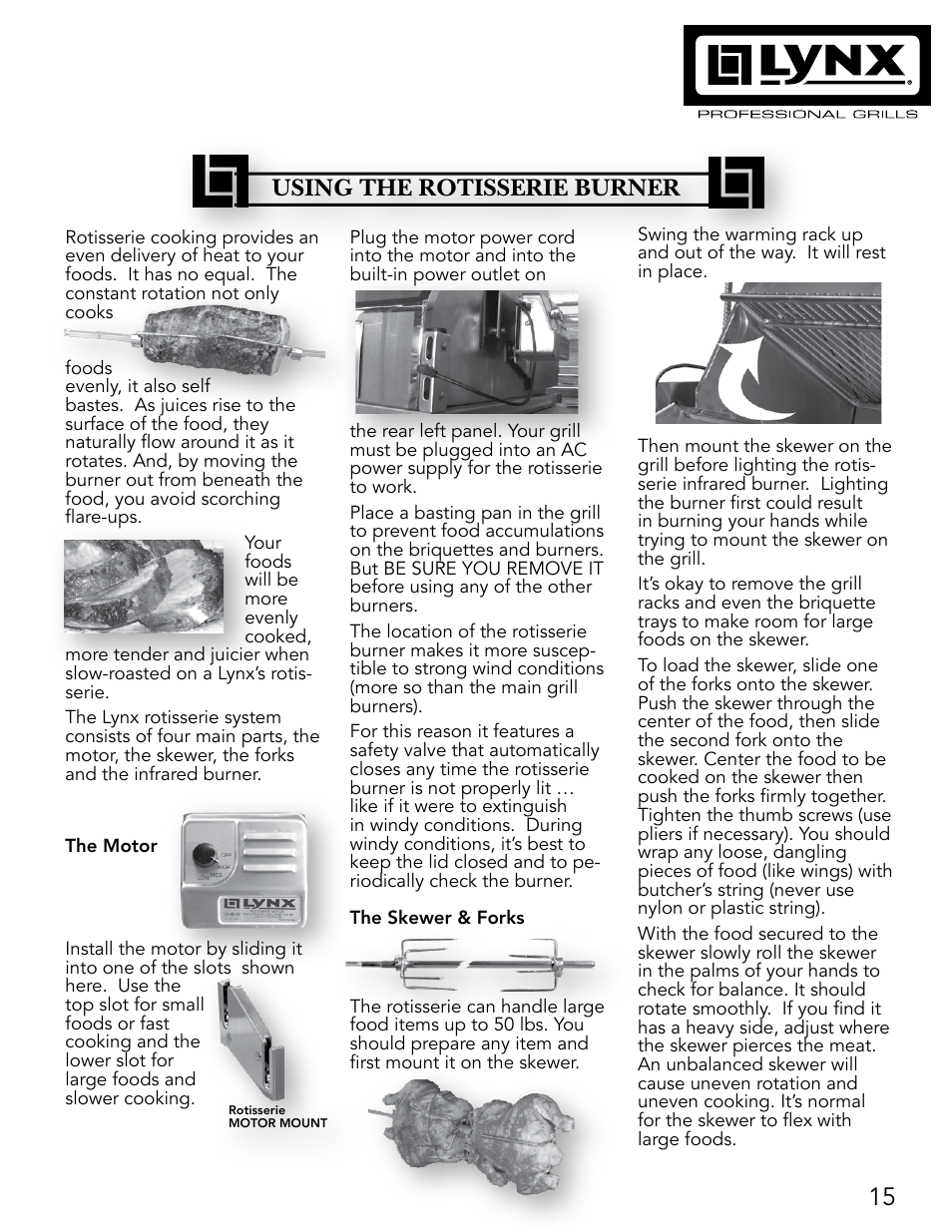 Using the rotisserie burner | Lynx Professional Grills 27" Free Standing Grill L27PSR-2 User Manual | Page 15 / 48