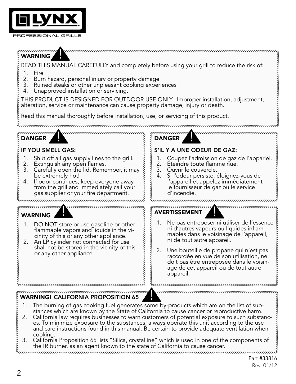 Lynx Professional Grills 27" Free Standing Grill L27PSR-2 User Manual | Page 2 / 48