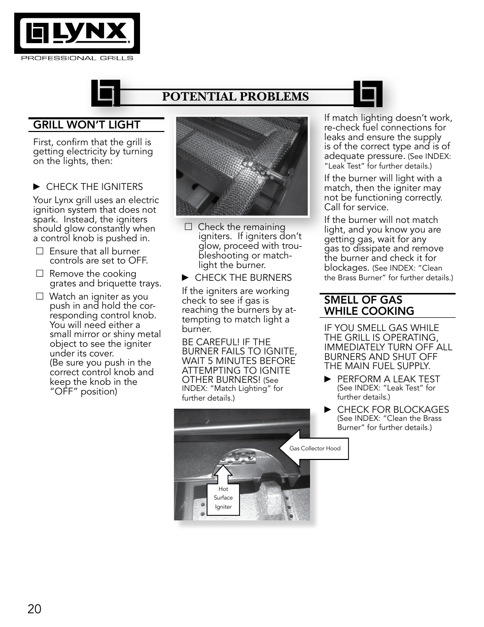 Potential problems | Lynx Professional Grills 27" Free Standing Grill L27PSR-2 User Manual | Page 20 / 48