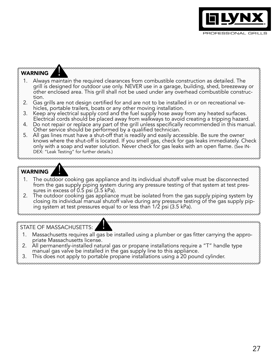 Lynx Professional Grills 27" Free Standing Grill L27PSR-2 User Manual | Page 27 / 48