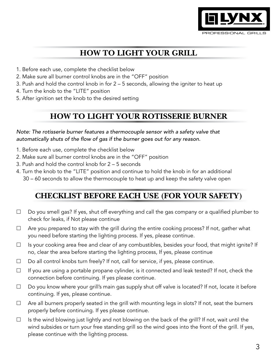 Lynx Professional Grills 27" Free Standing Grill L27PSR-2 User Manual | Page 3 / 48