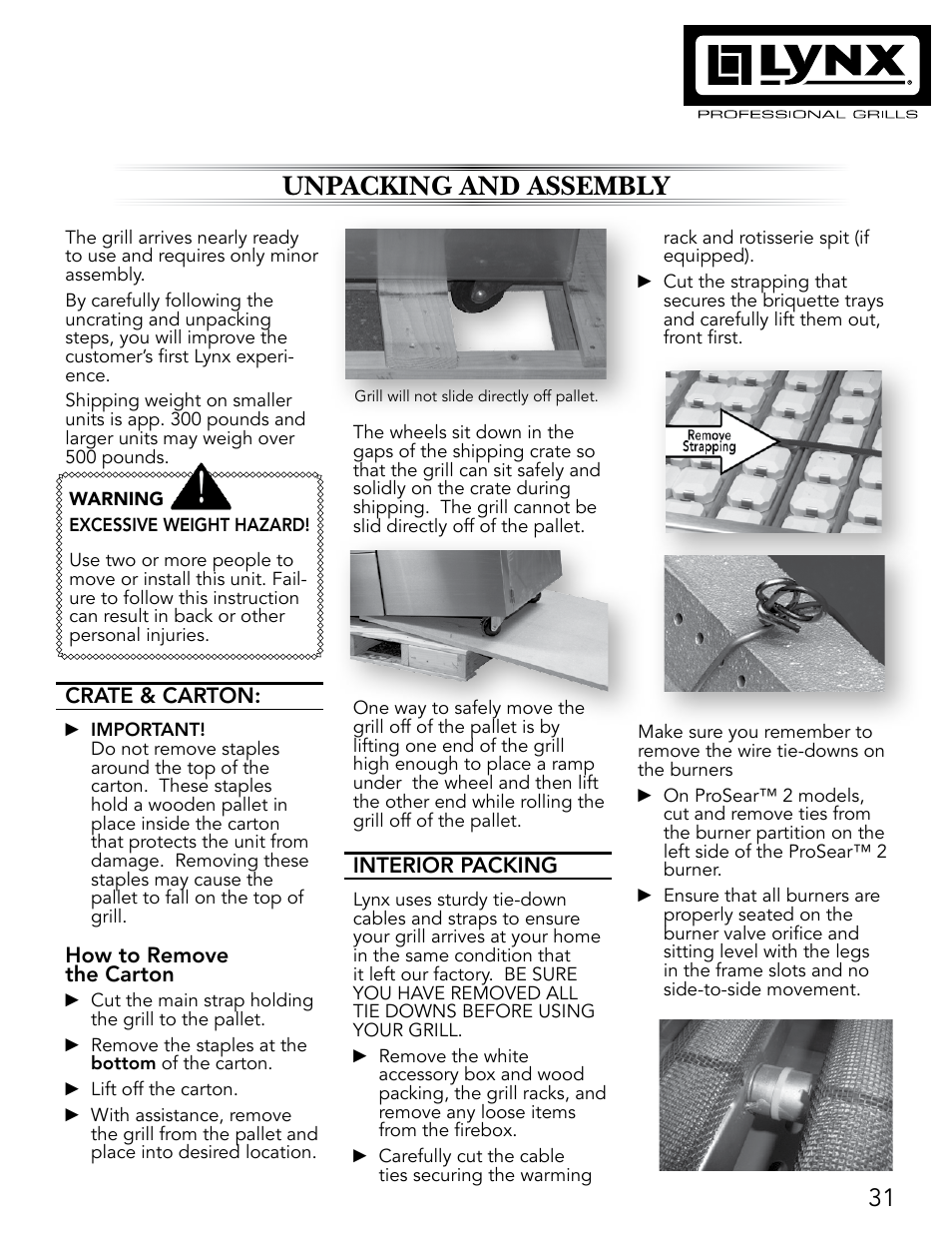 Unpacking and assembly | Lynx Professional Grills 27" Free Standing Grill L27PSR-2 User Manual | Page 31 / 48