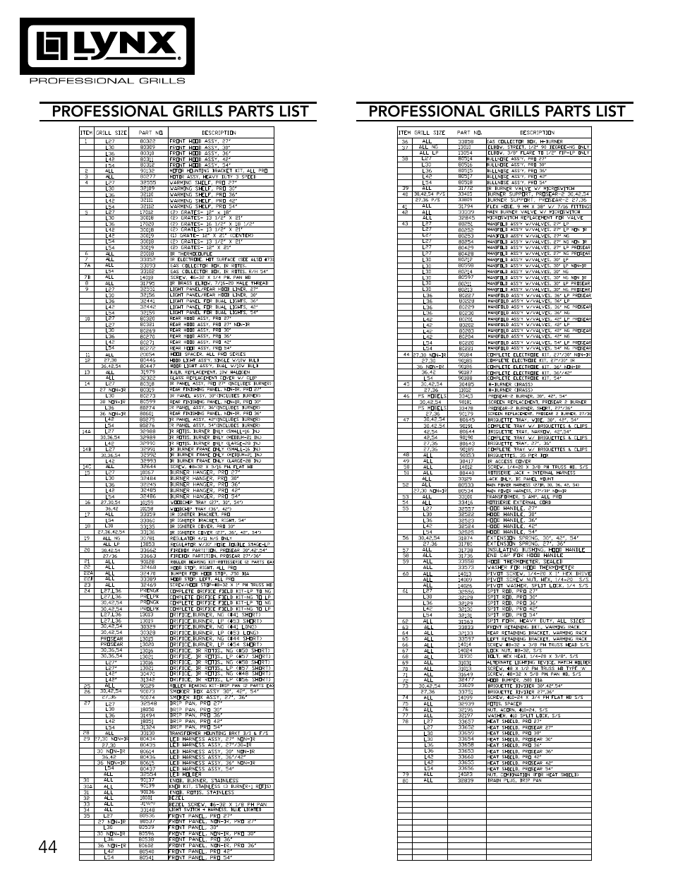 Lynx Professional Grills 27" Free Standing Grill L27PSR-2 User Manual | Page 44 / 48