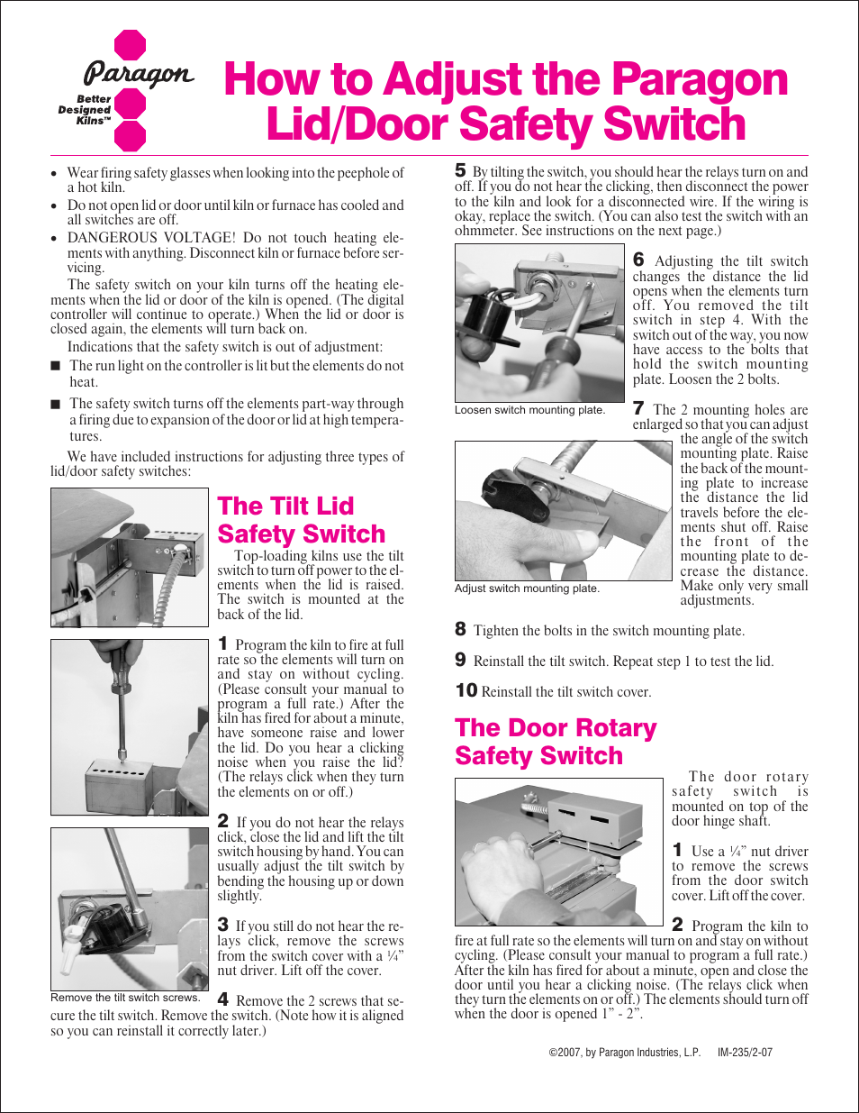 Paragon Lid/Door Safety Switch User Manual | 2 pages