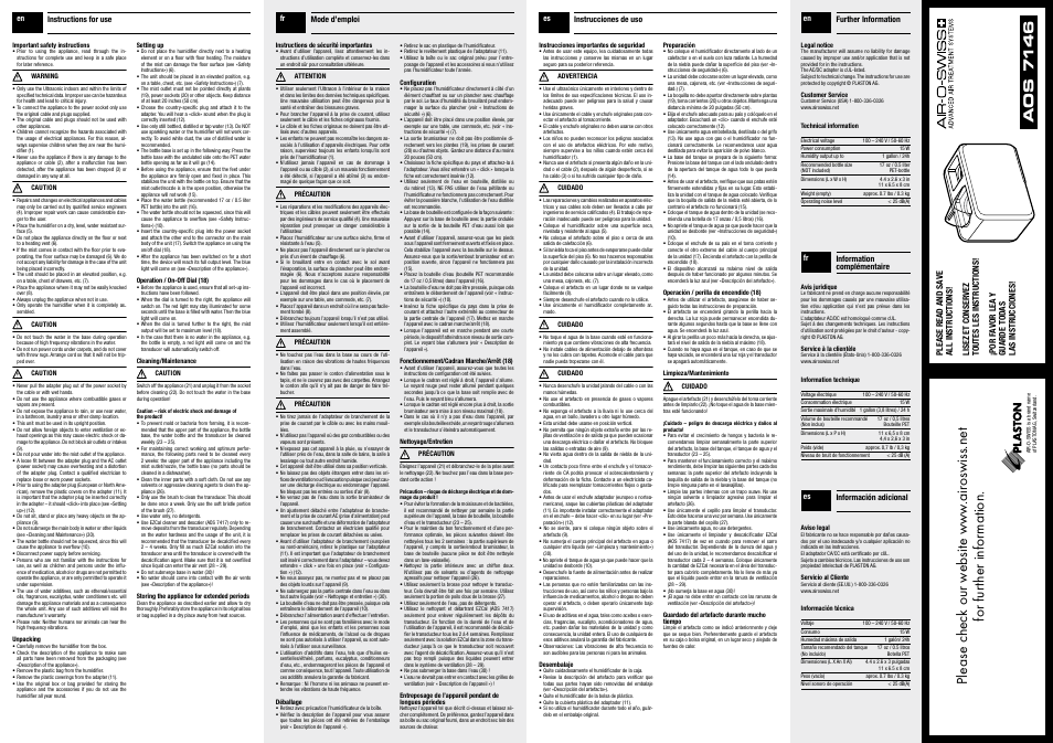 Plaston AOS7146 User Manual | 2 pages