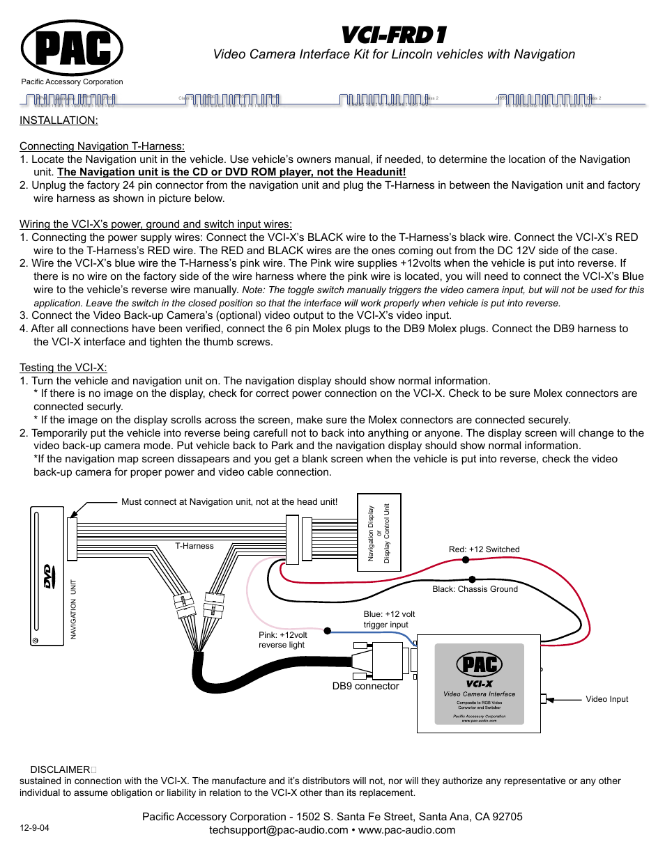 PAC VCI-FRD1 User Manual | 2 pages