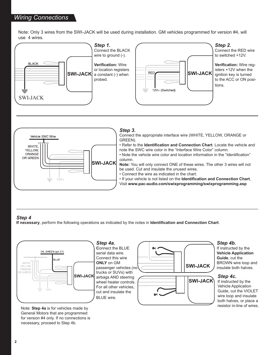 Wiring connections | PAC Automobile Accessories User Manual | Page 2 / 8