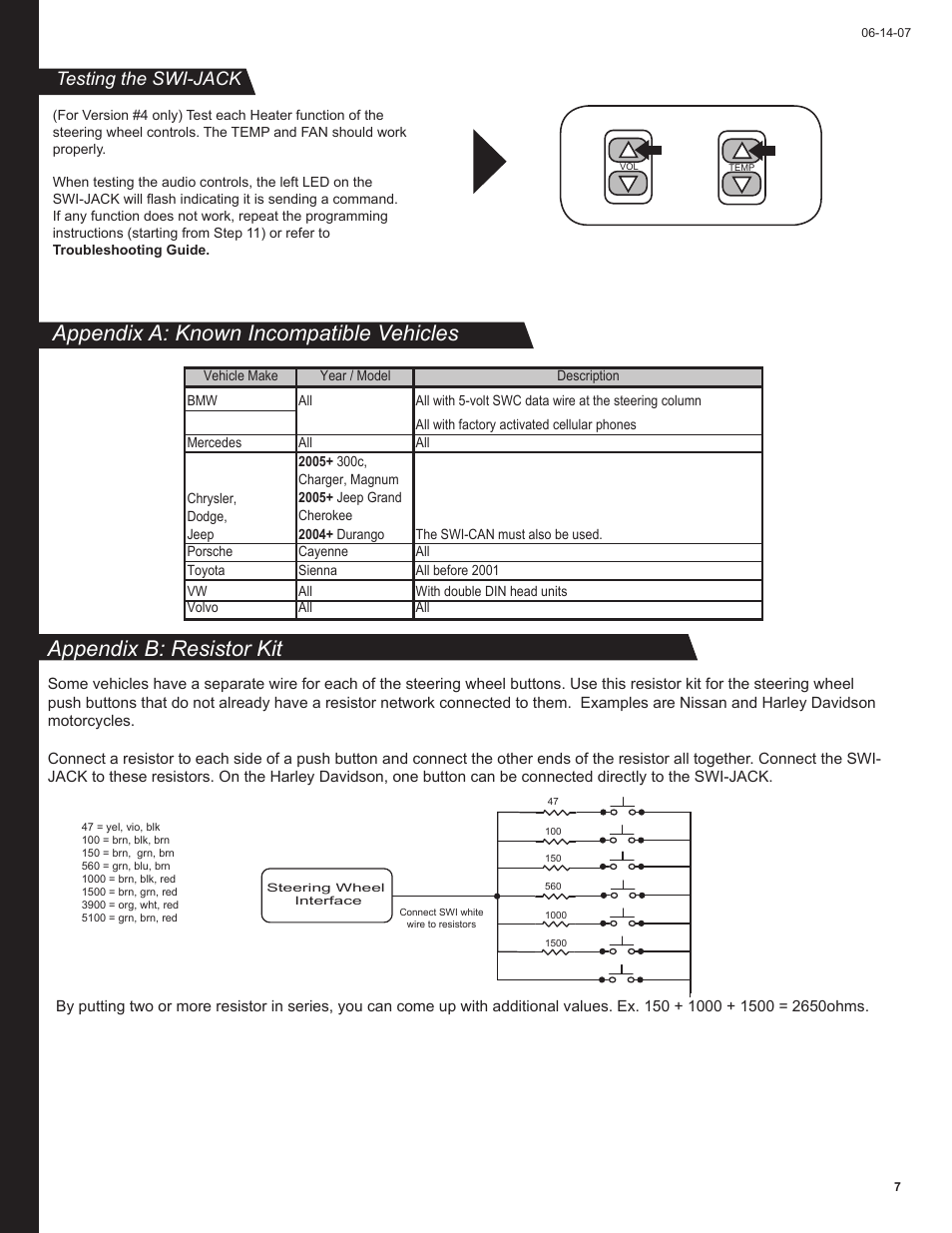 Testing the swi-jack | PAC Automobile Accessories User Manual | Page 7 / 8