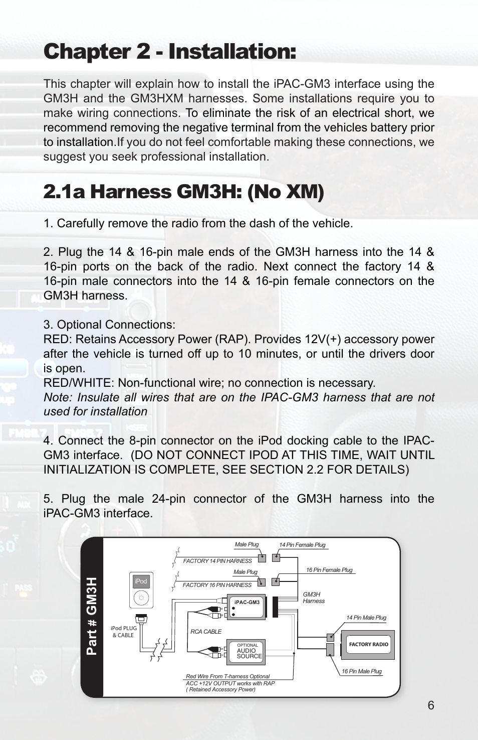 Chapter 2 - installation, 1a harness gm3h: (no xm), Part | Gm3h | PAC Ipac GM3 User Manual | Page 4 / 15