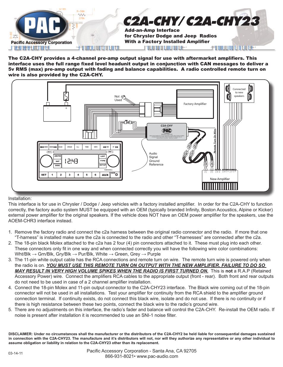 PAC C2A-CHY23 User Manual | 1 page