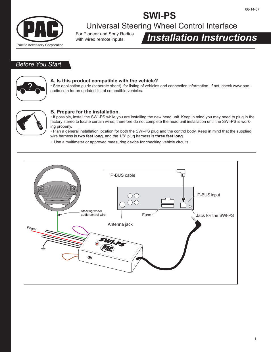 PAC SWI-PS User Manual | 8 pages