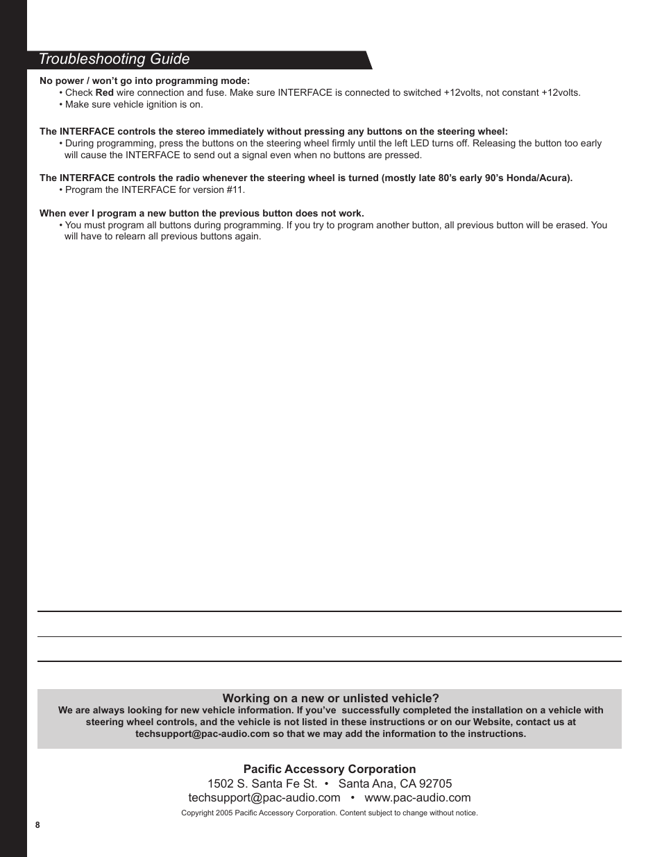 Troubleshooting guide | PAC SWI-PS User Manual | Page 8 / 8