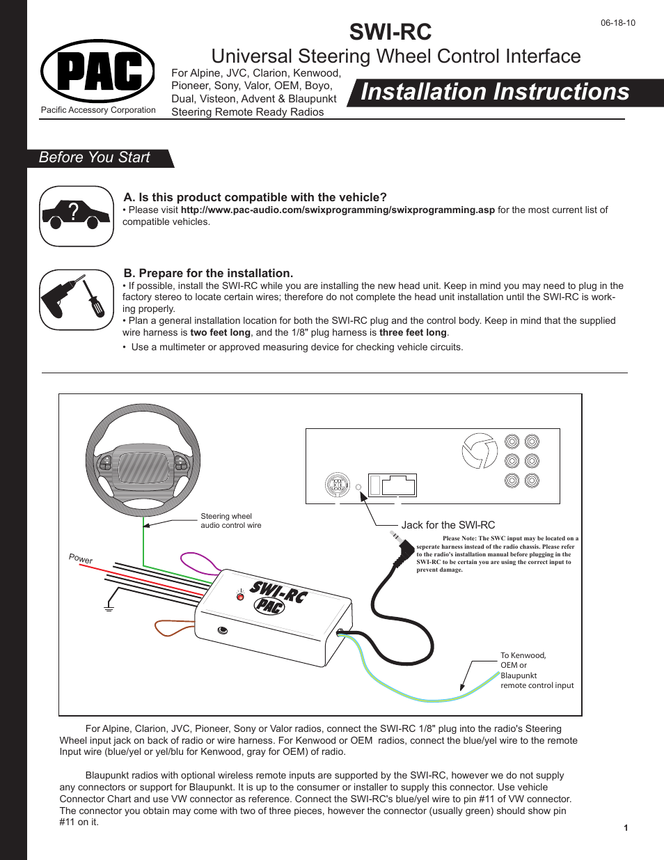 PAC SWI-RC User Manual | 8 pages