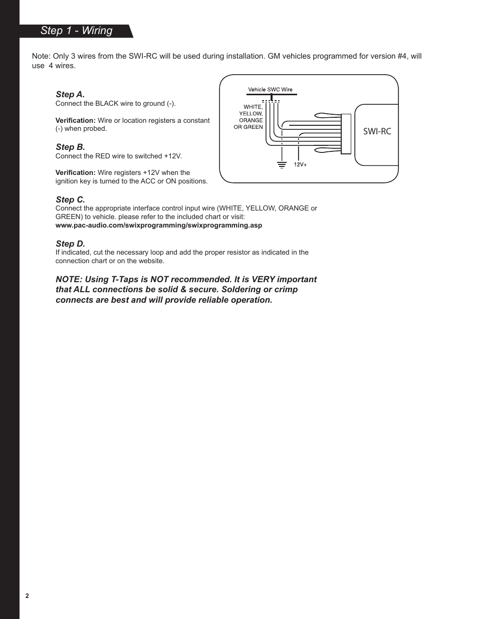 Step 1 - wiring | PAC SWI-RC User Manual | Page 2 / 8