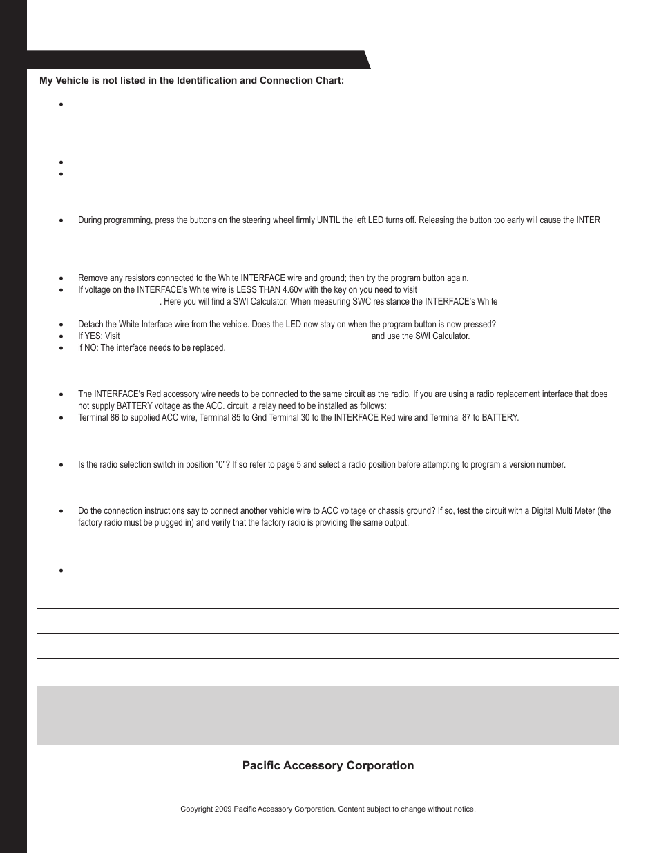 Troubleshooting guide | PAC SWI-JACK User Manual | Page 8 / 8