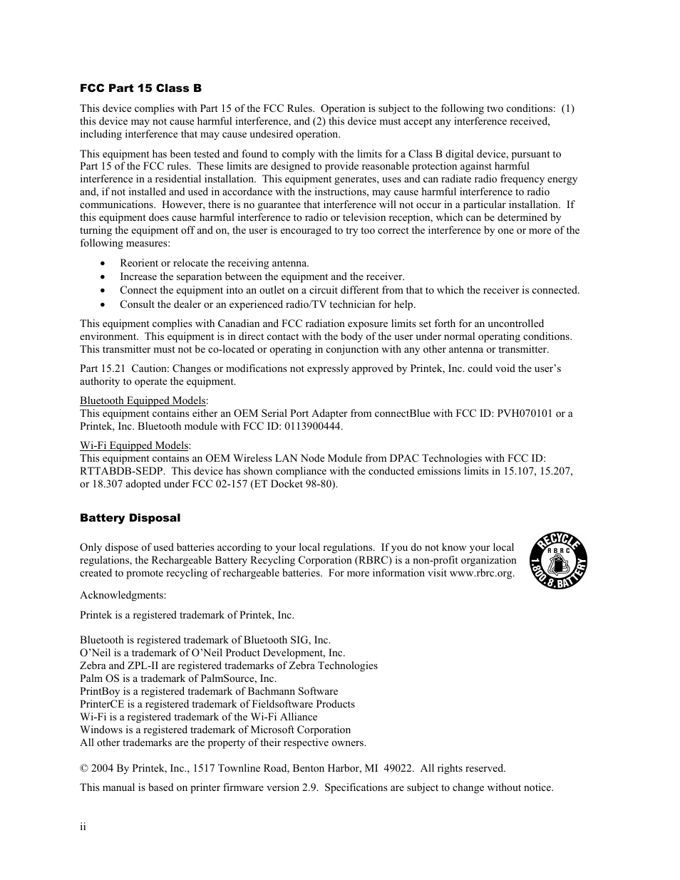 Printek Mobile Thermal MtP400 User Manual | Page 2 / 65