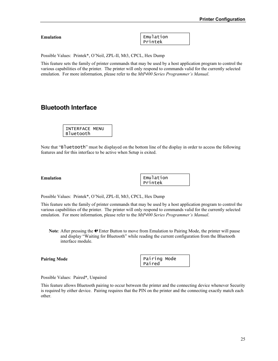 Bluetooth interface | Printek Mobile Thermal MtP400 User Manual | Page 31 / 65