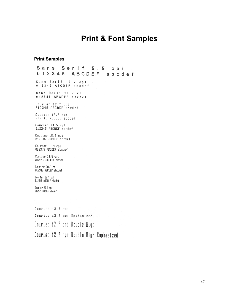 Print & font samples | Printek Mobile Thermal MtP400 User Manual | Page 53 / 65