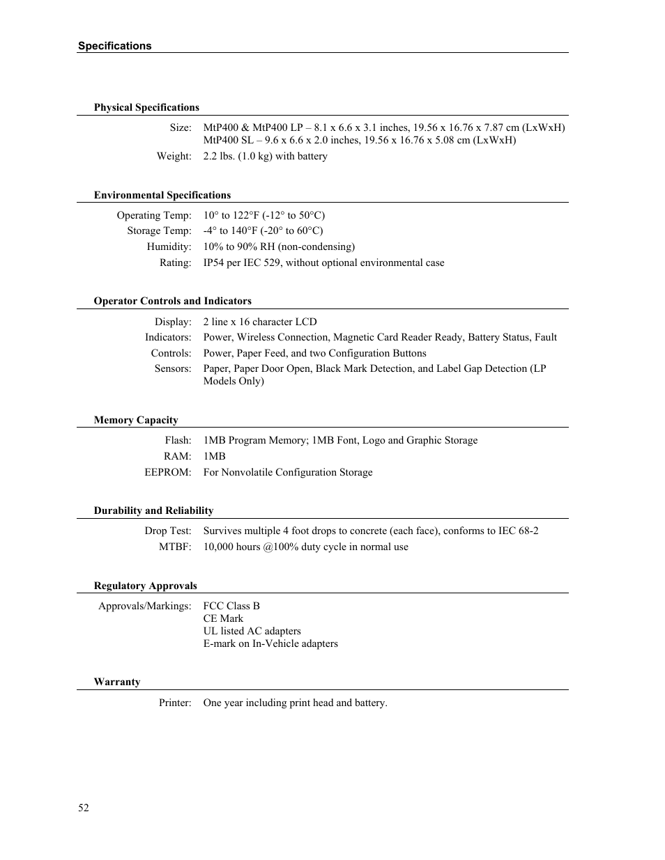 Printek Mobile Thermal MtP400 User Manual | Page 58 / 65