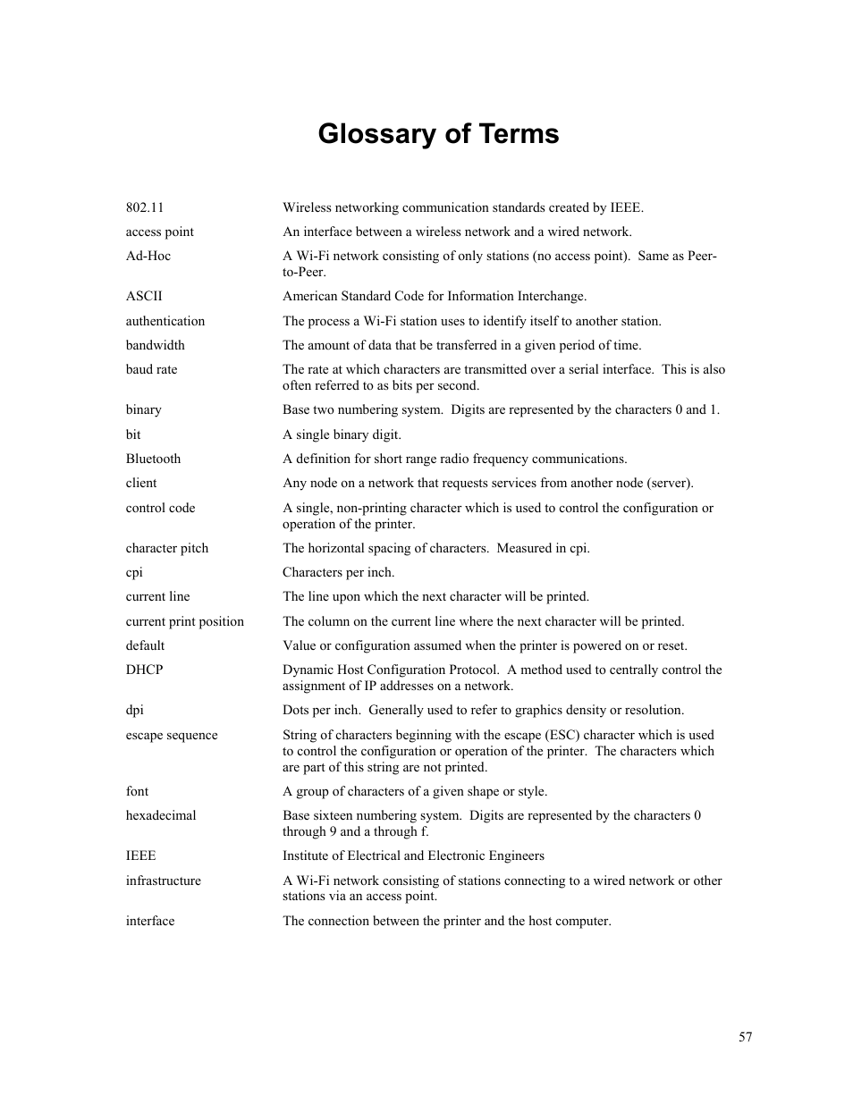 Glossary of terms, Glossary of terms is a referen | Printek Mobile Thermal MtP400 User Manual | Page 63 / 65