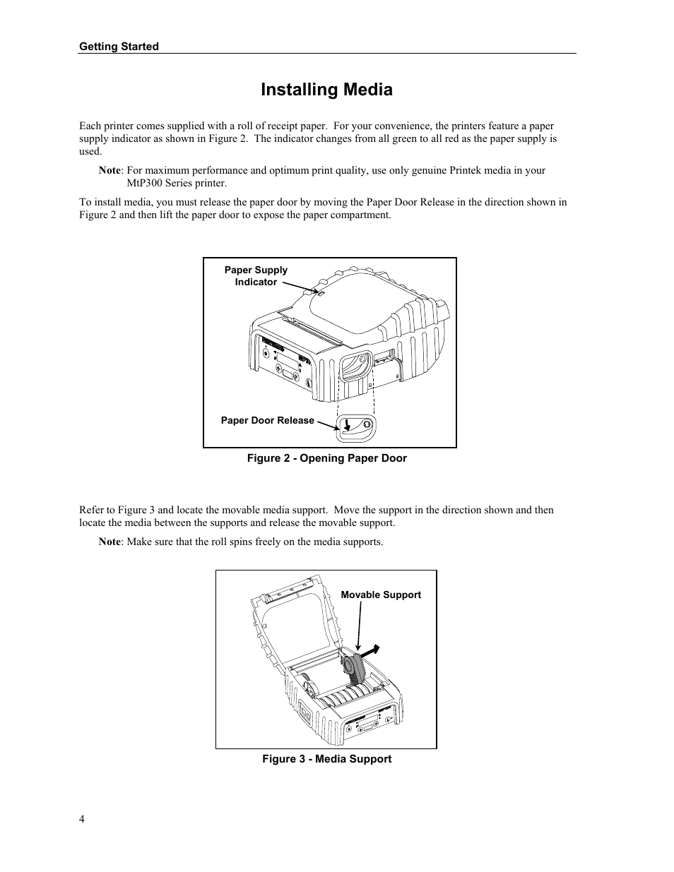 Installing media | Printek Mobile Thermal MtP300 Series User Manual | Page 10 / 65