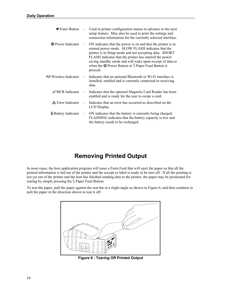 Removing printed output | Printek Mobile Thermal MtP300 Series User Manual | Page 16 / 65