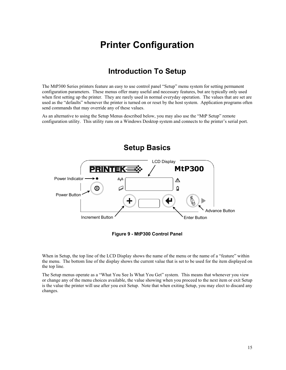 Printer configuration, Introduction to setup, Setup basics | Printek Mobile Thermal MtP300 Series User Manual | Page 21 / 65