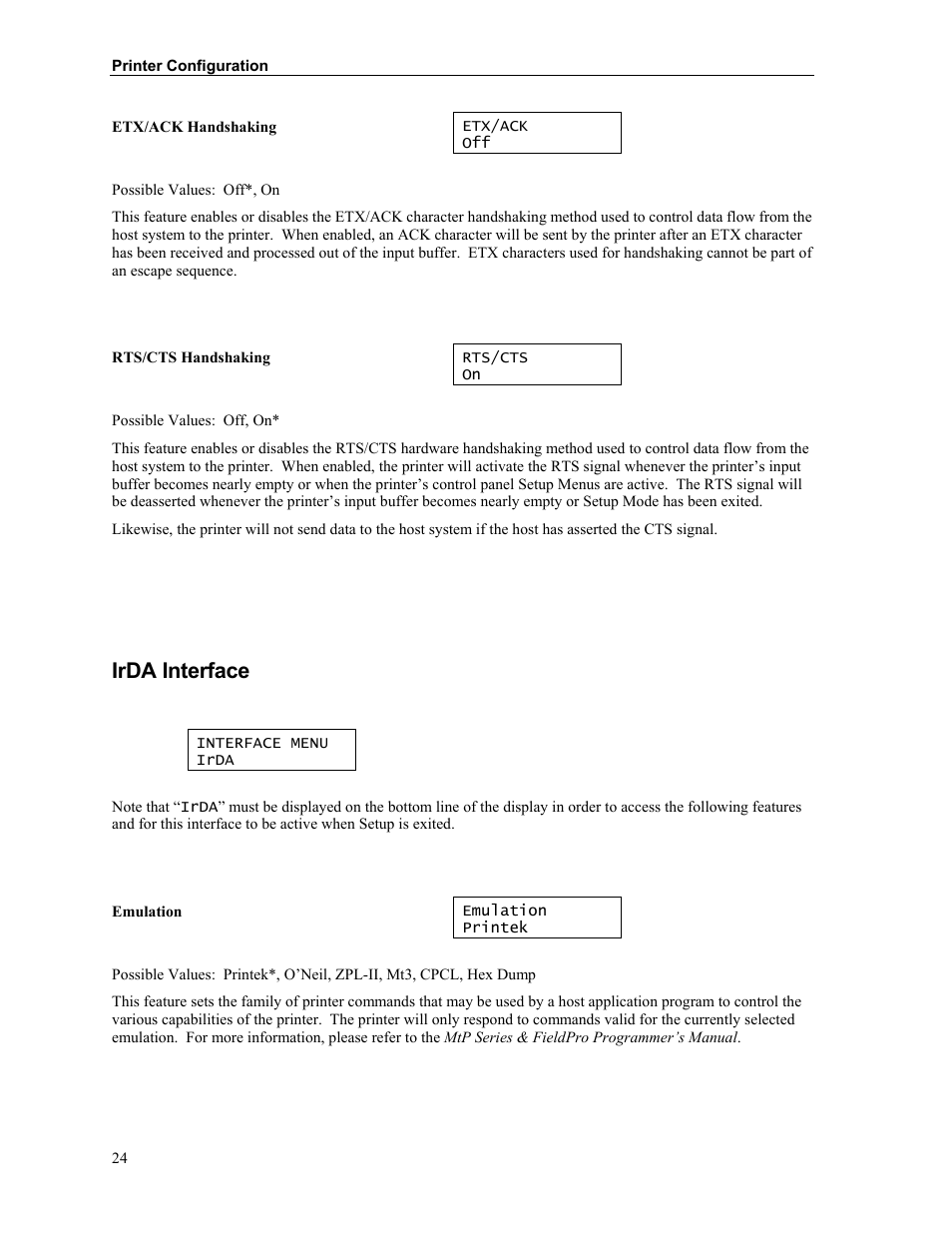 Irda interface | Printek Mobile Thermal MtP300 Series User Manual | Page 30 / 65