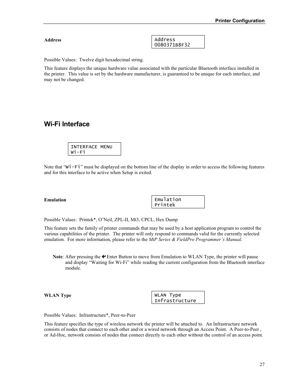 Wi-fi interface | Printek Mobile Thermal MtP300 Series User Manual | Page 33 / 65