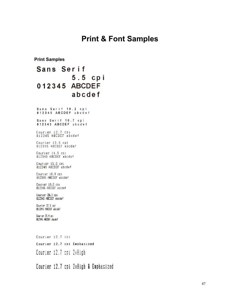 Print & font samples | Printek Mobile Thermal MtP300 Series User Manual | Page 53 / 65