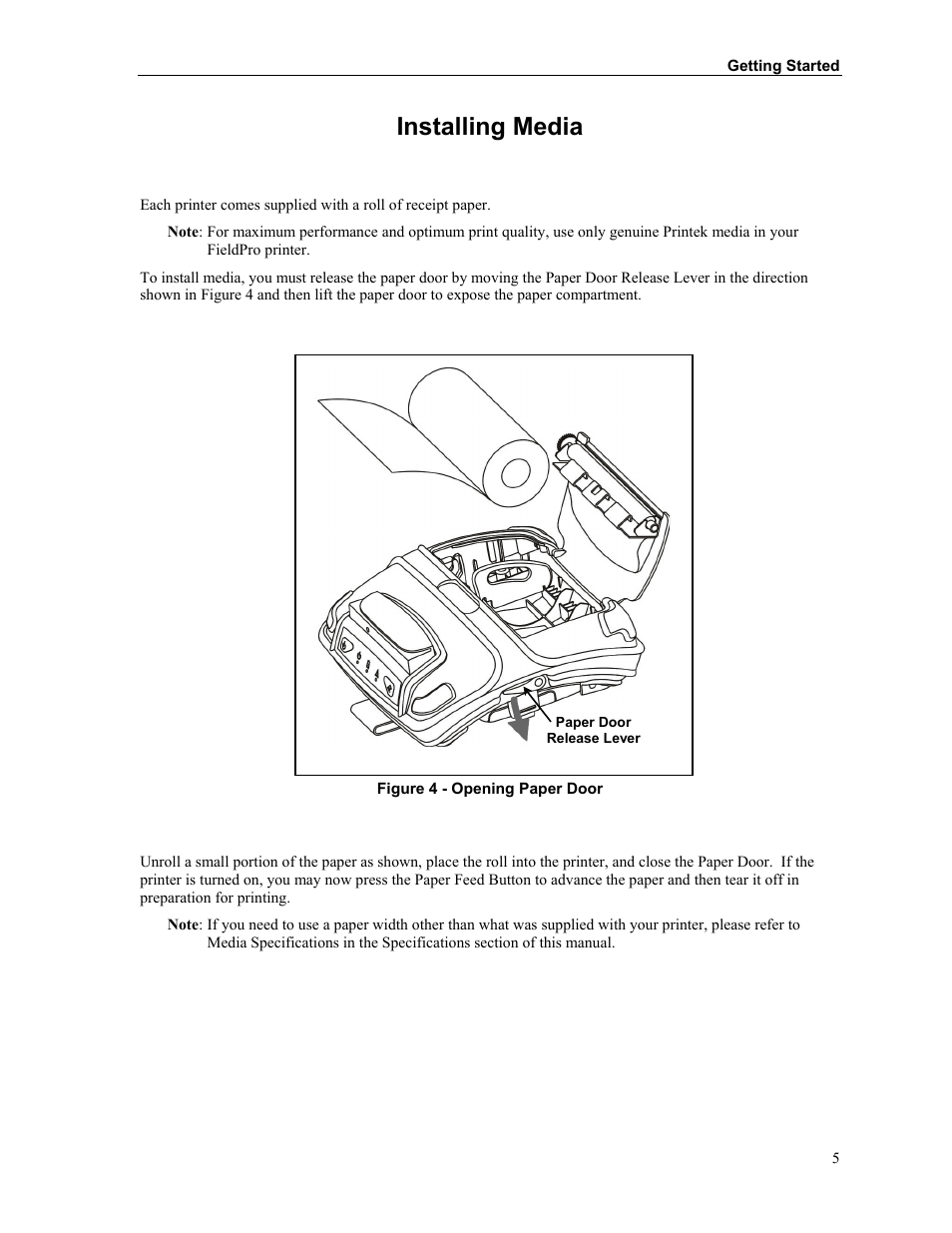Installing media | Printek FieldPro RT43 User Manual | Page 11 / 55