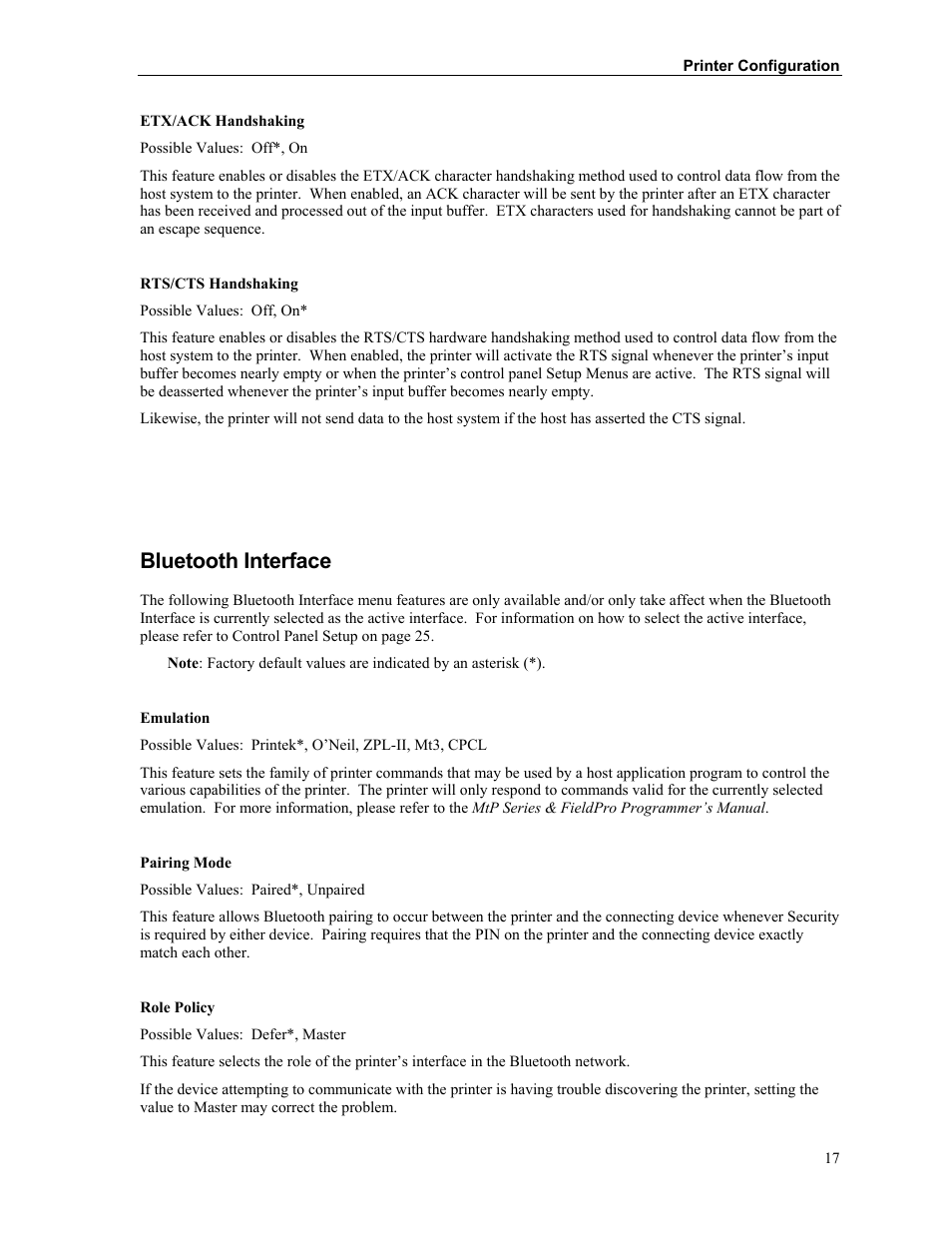Bluetooth interface | Printek FieldPro RT43 User Manual | Page 23 / 55