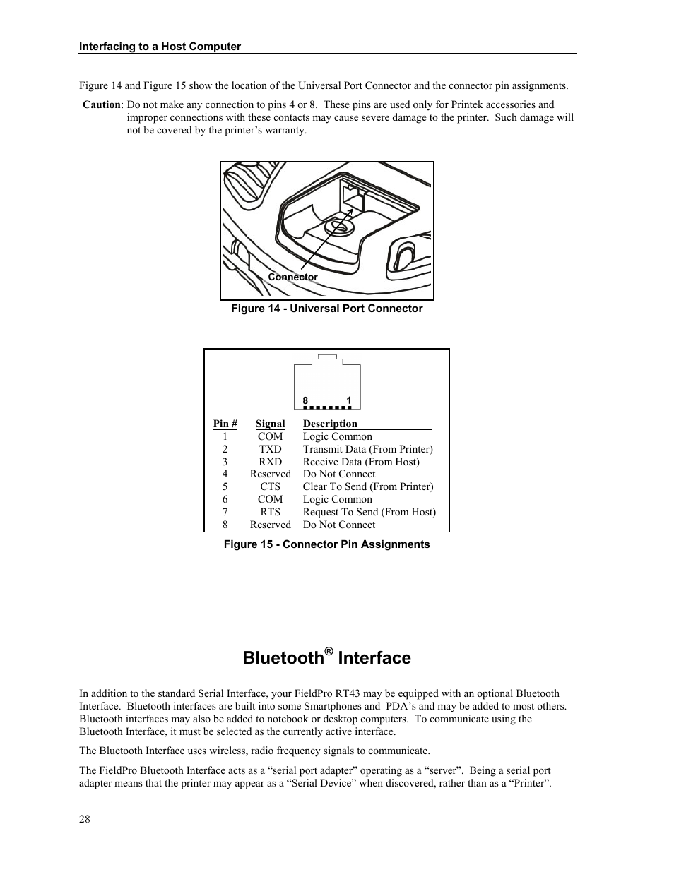 Bluetooth® interface, Bluetooth, Interface | Printek FieldPro RT43 User Manual | Page 34 / 55