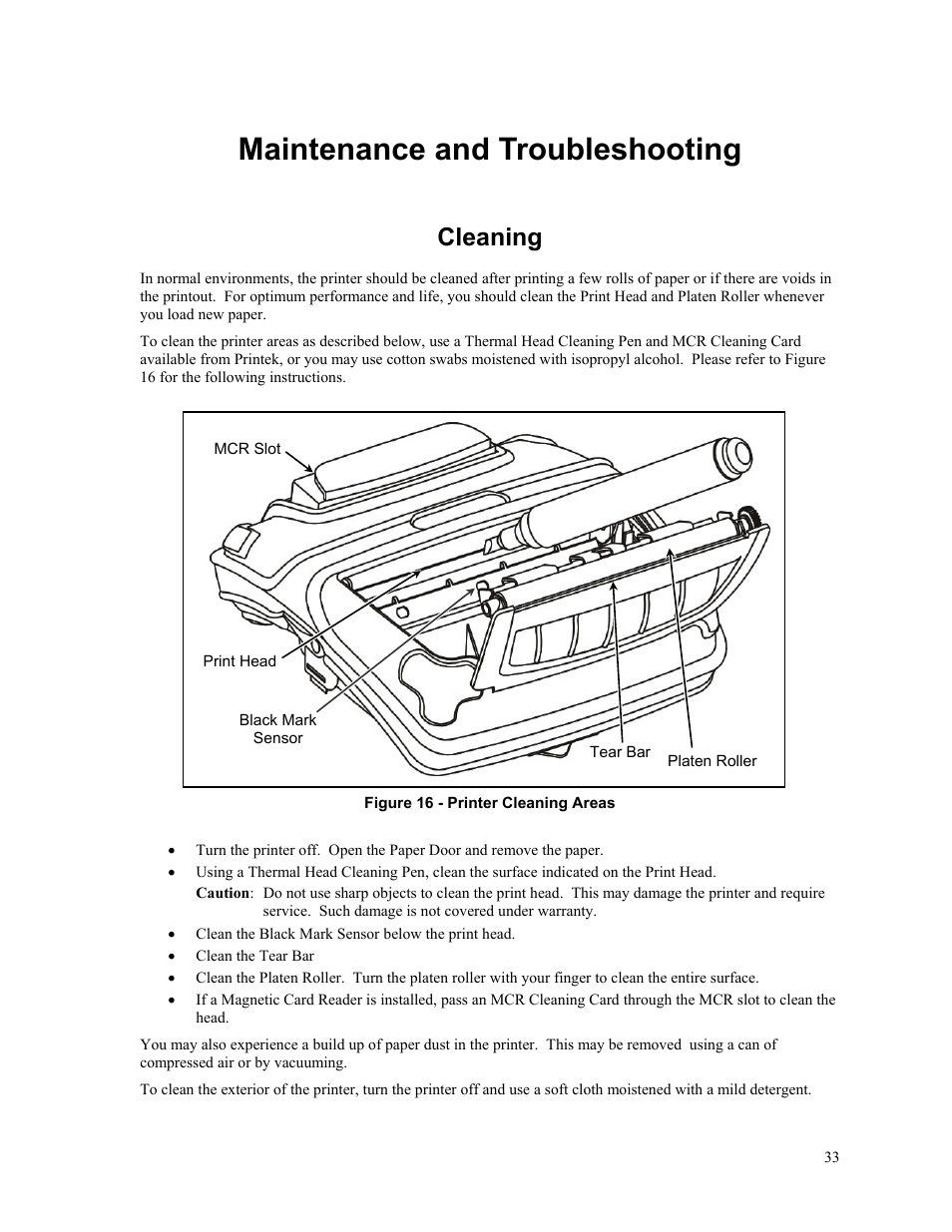 Maintenance and troubleshooting, Cleaning | Printek FieldPro RT43 User Manual | Page 39 / 55