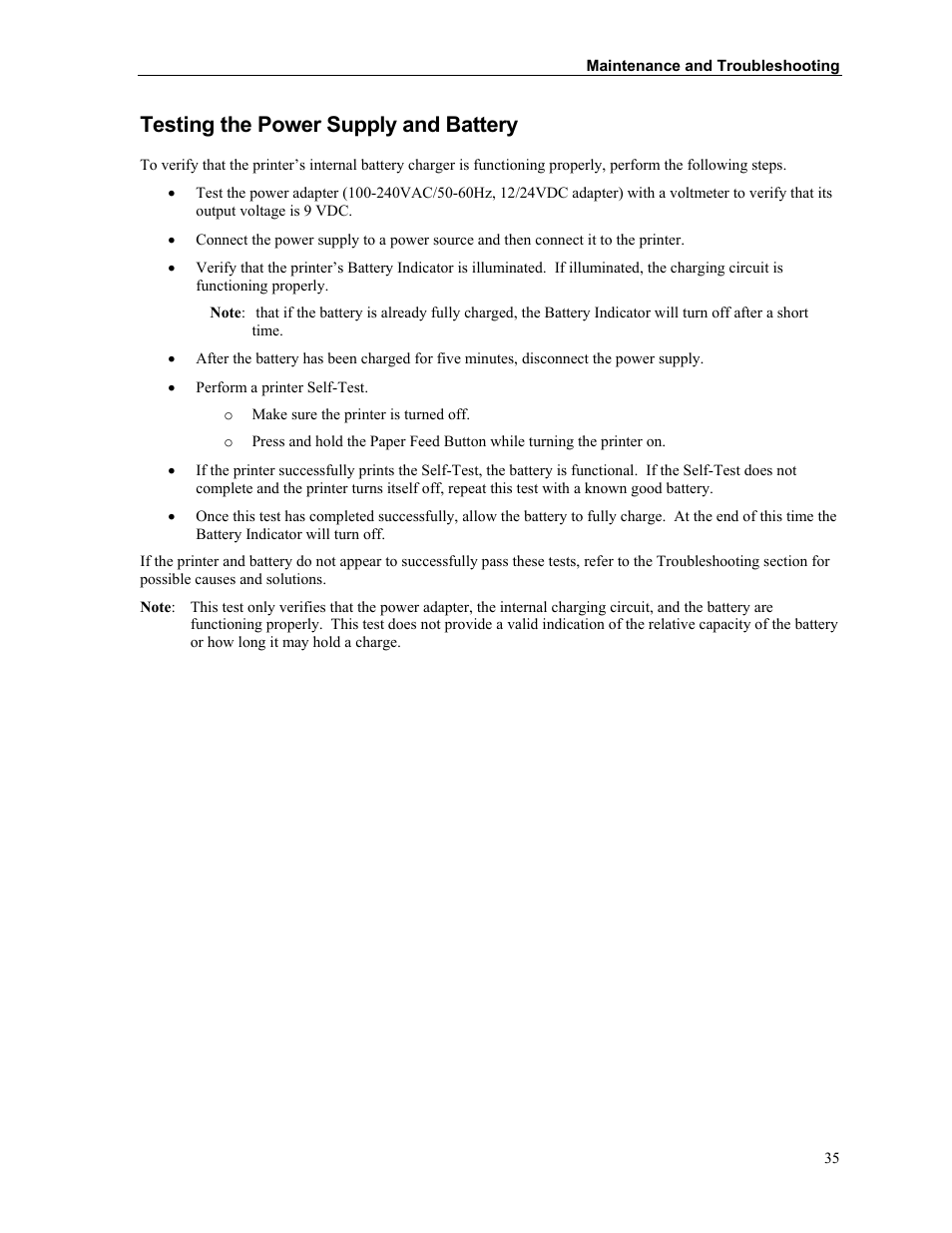 Testing the power supply and battery | Printek FieldPro RT43 User Manual | Page 41 / 55