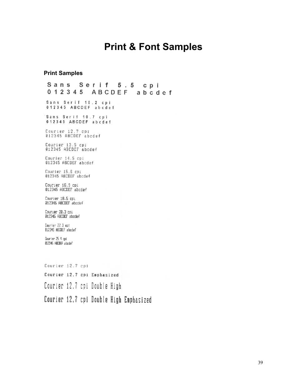 Print & font samples | Printek FieldPro RT43 User Manual | Page 45 / 55