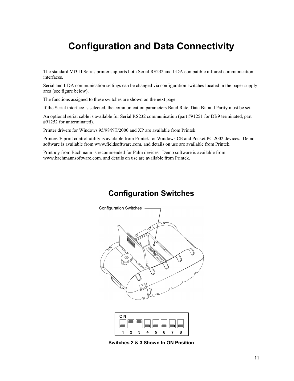 Configuration and data connectivity, Configuration switches, Configuration and data connectivity provi | Printek Mt3-II User Manual | Page 17 / 34