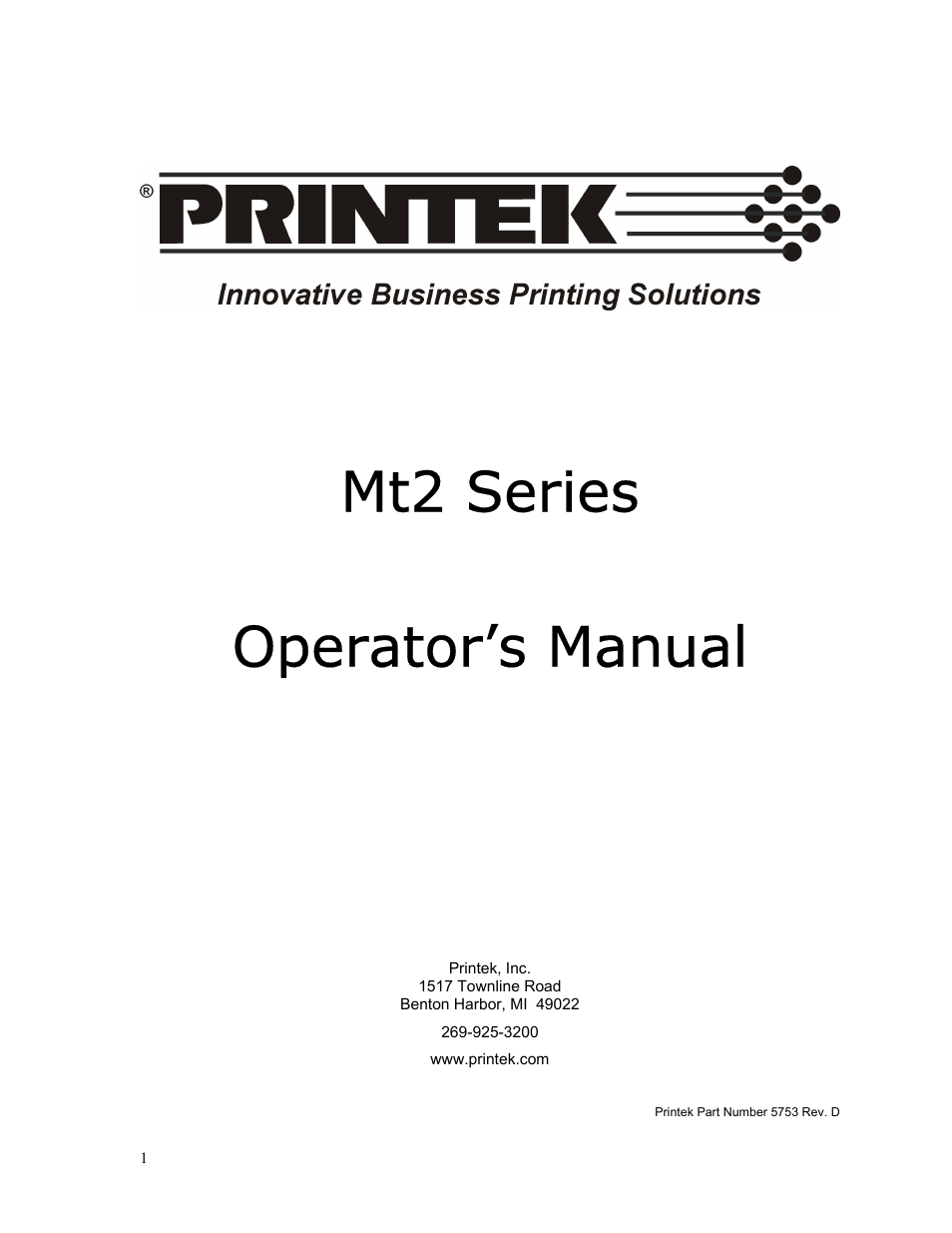 Printek Mt2 Series User Manual | 38 pages