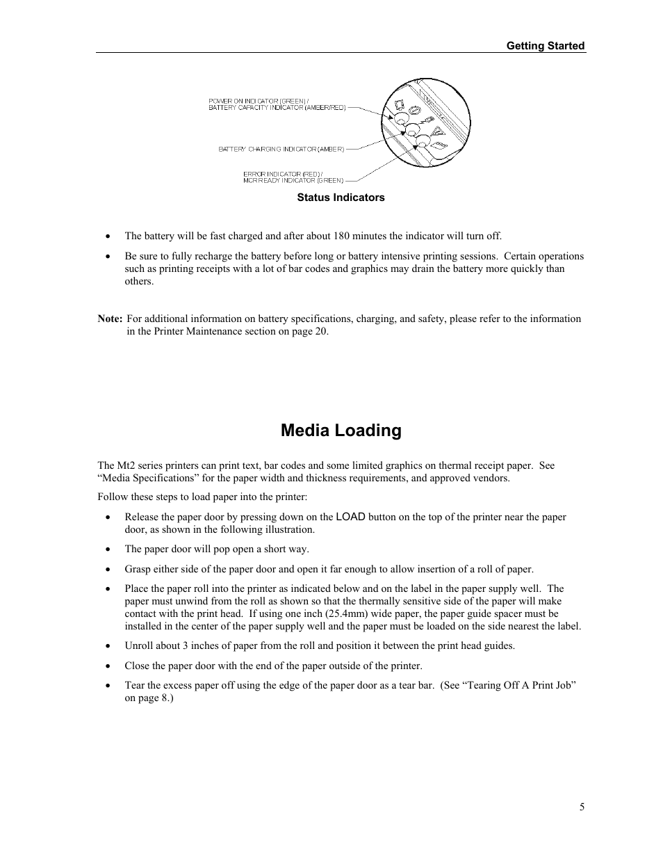 Media loading, Getting started, Printer features | Printek Mt2 Series User Manual | Page 11 / 38