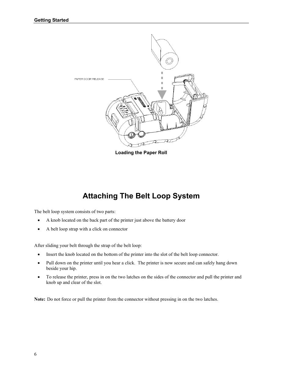 Attaching the belt loop system, Installing the battery, Charging the battery before use | Printek Mt2 Series User Manual | Page 12 / 38