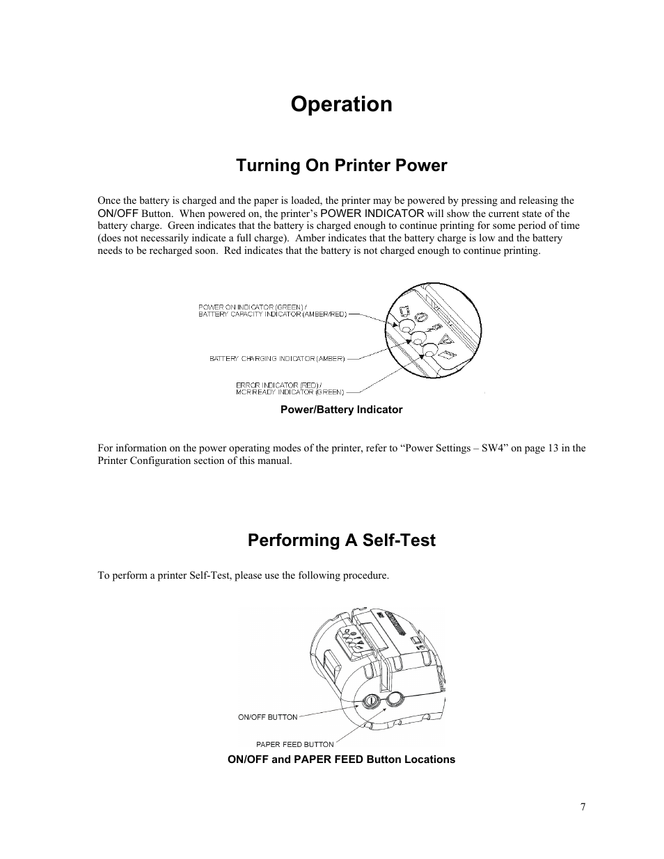 Operation, Turning on printer power, Performing a self-test | Media loading | Printek Mt2 Series User Manual | Page 13 / 38