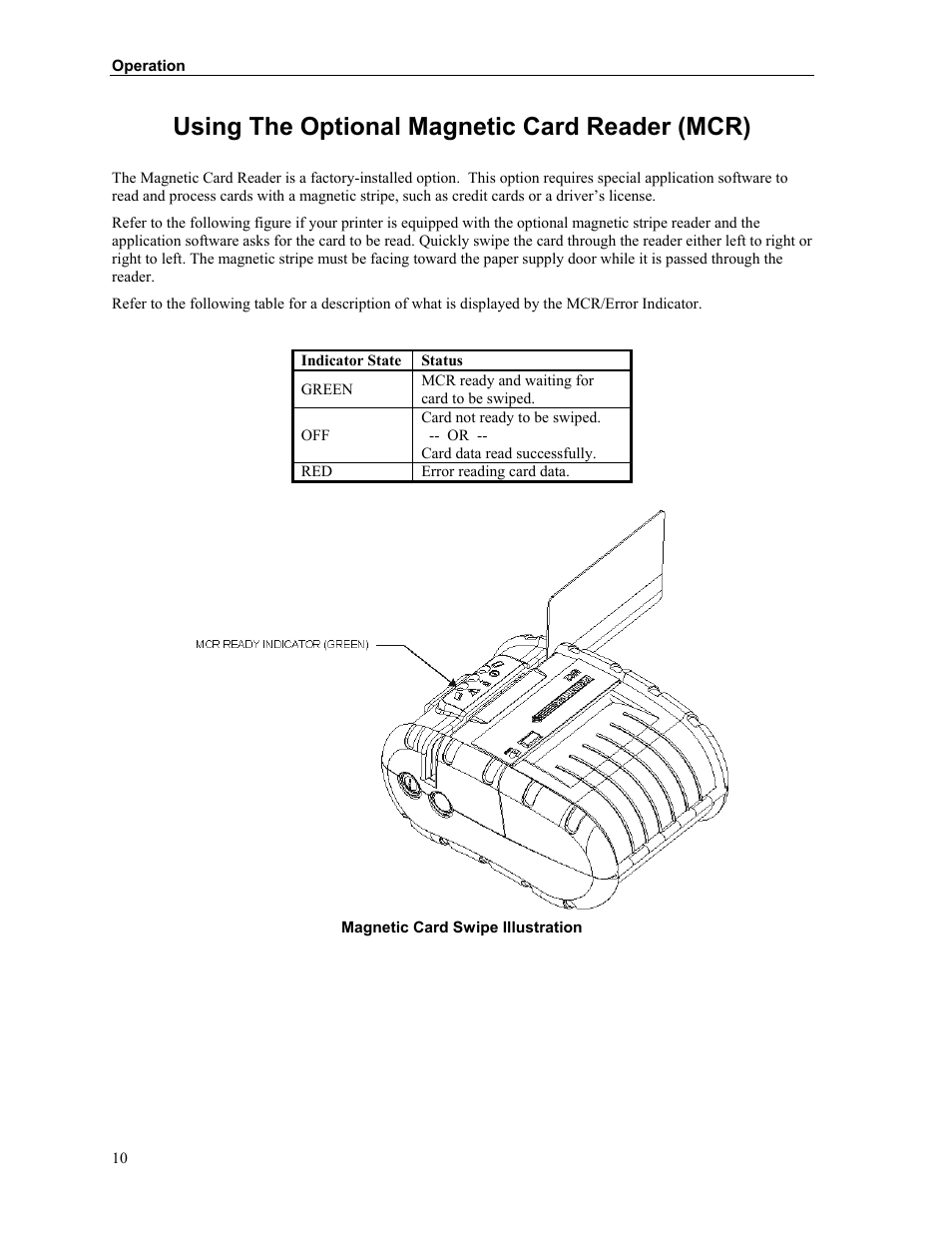 Using the optional magnetic card reader (mcr), Tearing off a print job | Printek Mt2 Series User Manual | Page 16 / 38