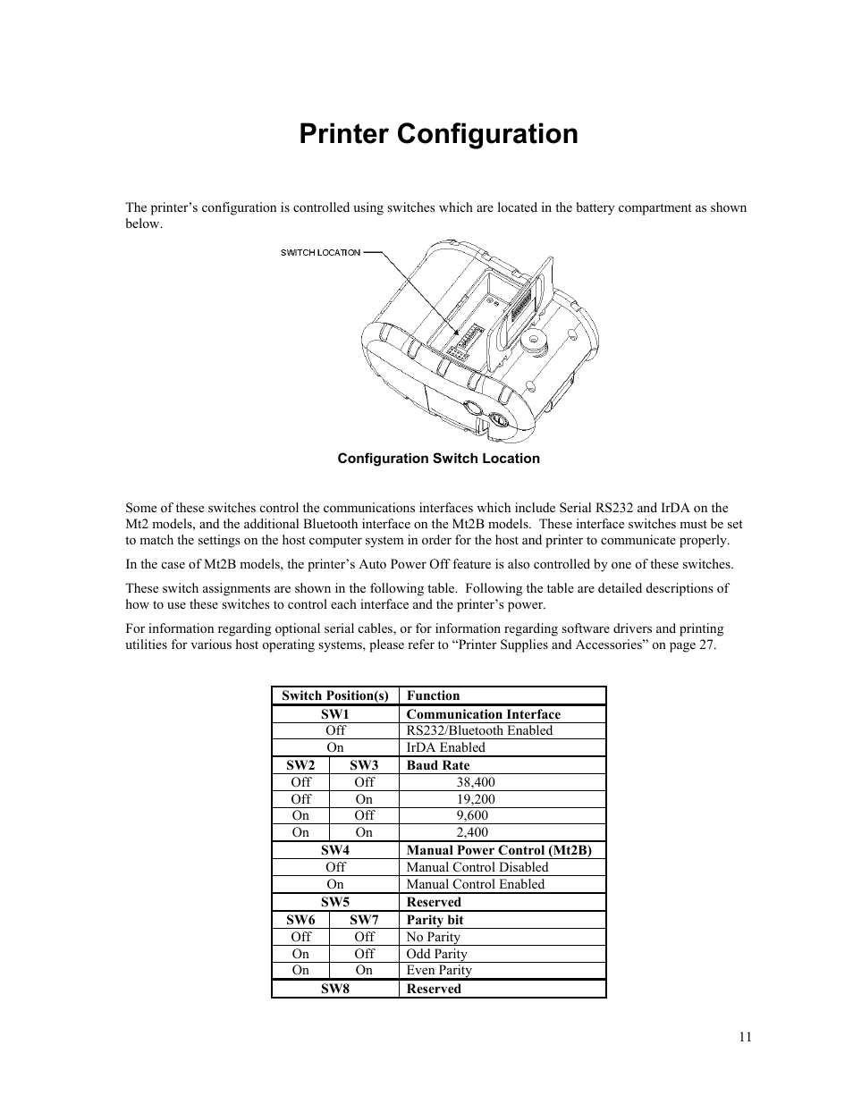 Printer configuration, Reading the status indicators | Printek Mt2 Series User Manual | Page 17 / 38