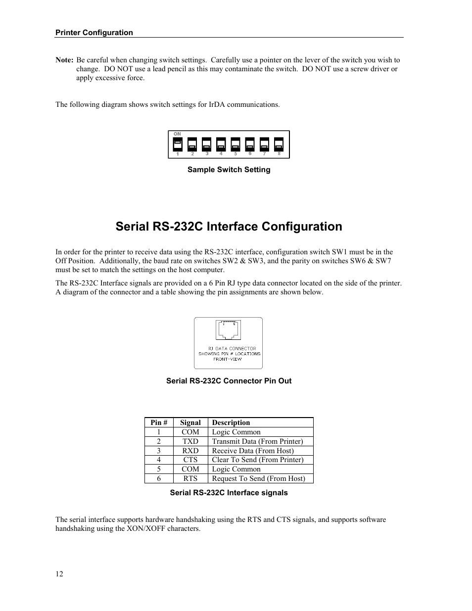 Serial rs-232c interface configuration, Using the optional magnetic card reader (mcr) | Printek Mt2 Series User Manual | Page 18 / 38