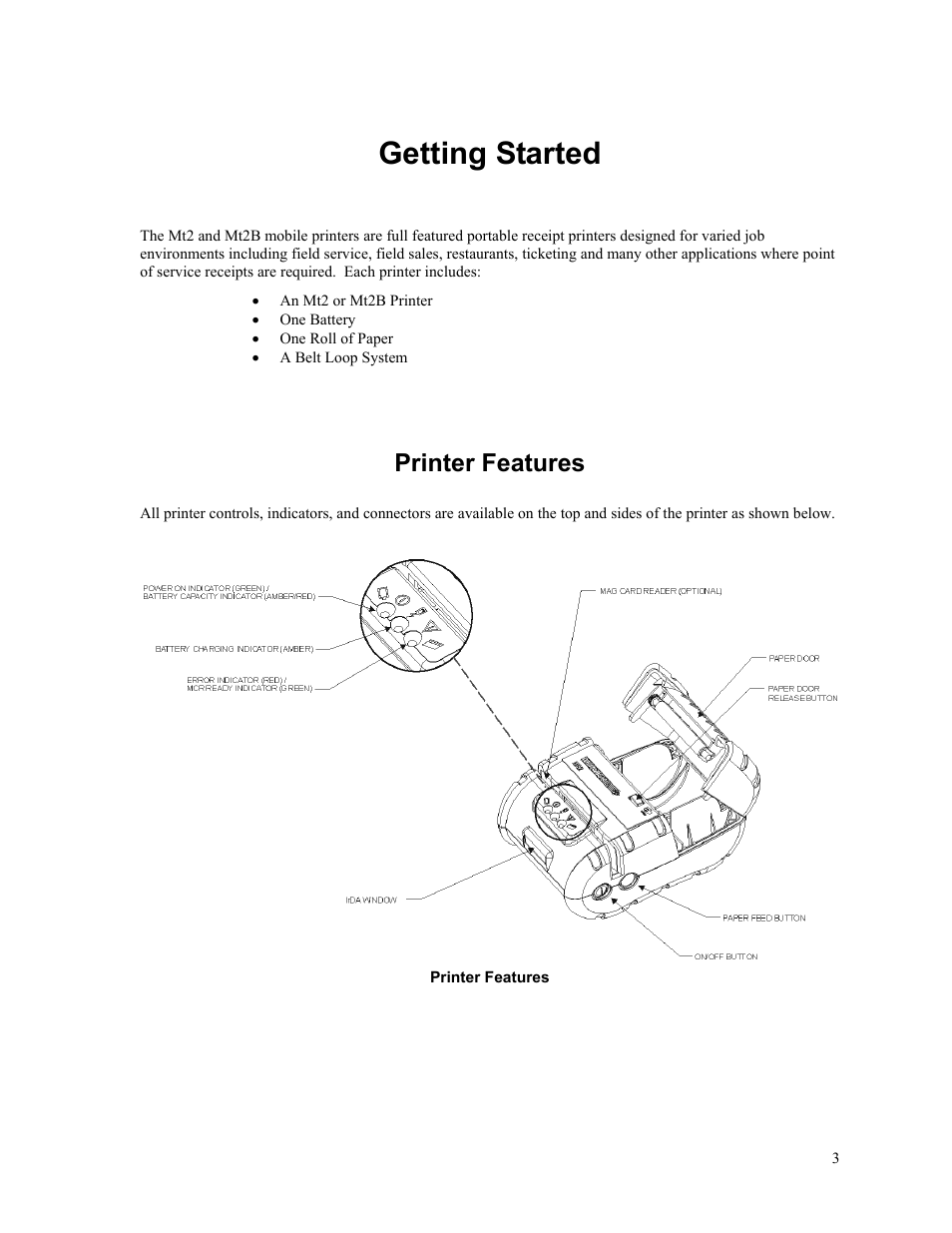 Getting started, Printer features, Introduction | Printer models and options, Manual contents | Printek Mt2 Series User Manual | Page 9 / 38