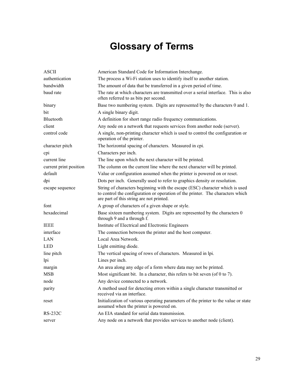 Glossary of terms | Printek Mt2 User Manual | Page 35 / 38