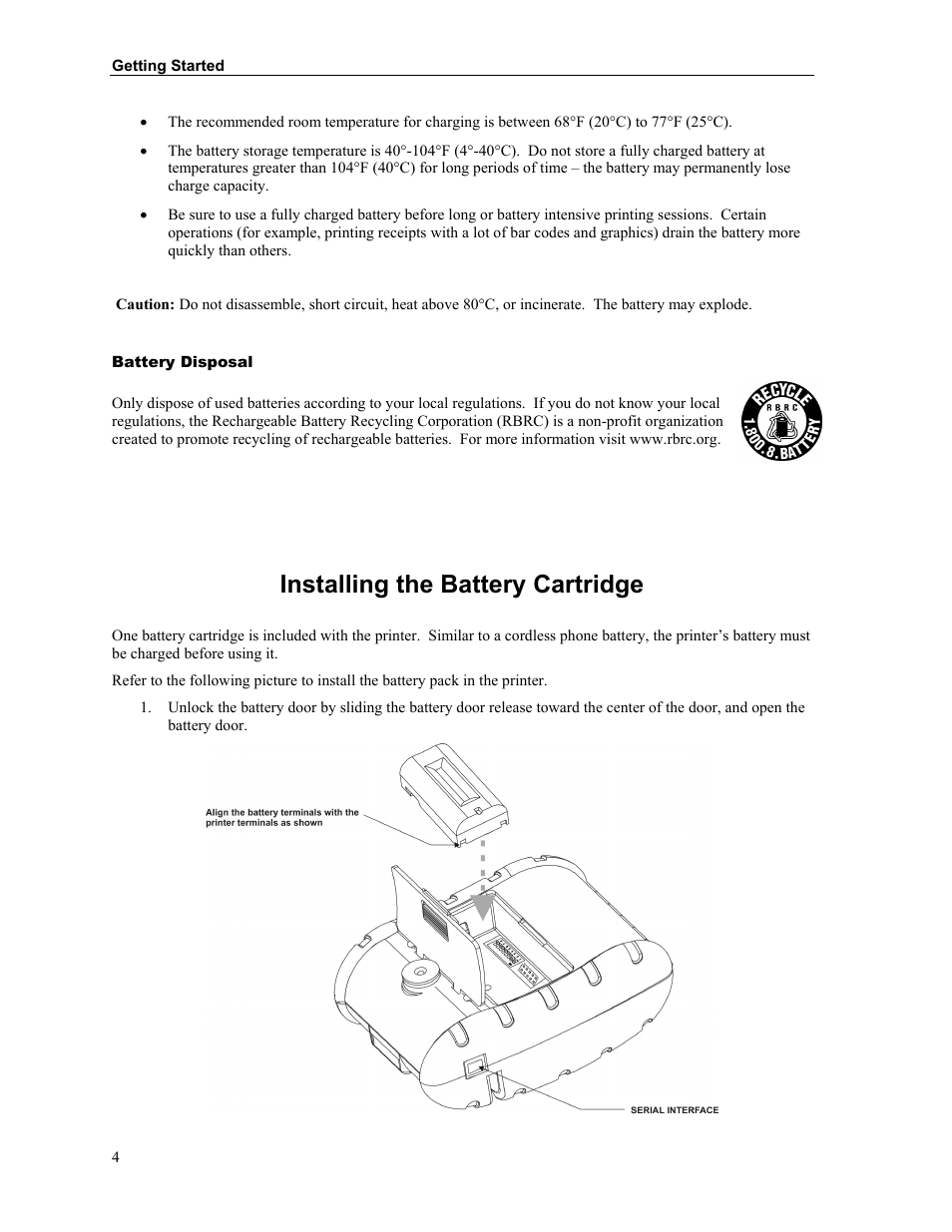 Installing the battery cartridge | Printek Mt3-II Series User Manual | Page 10 / 34