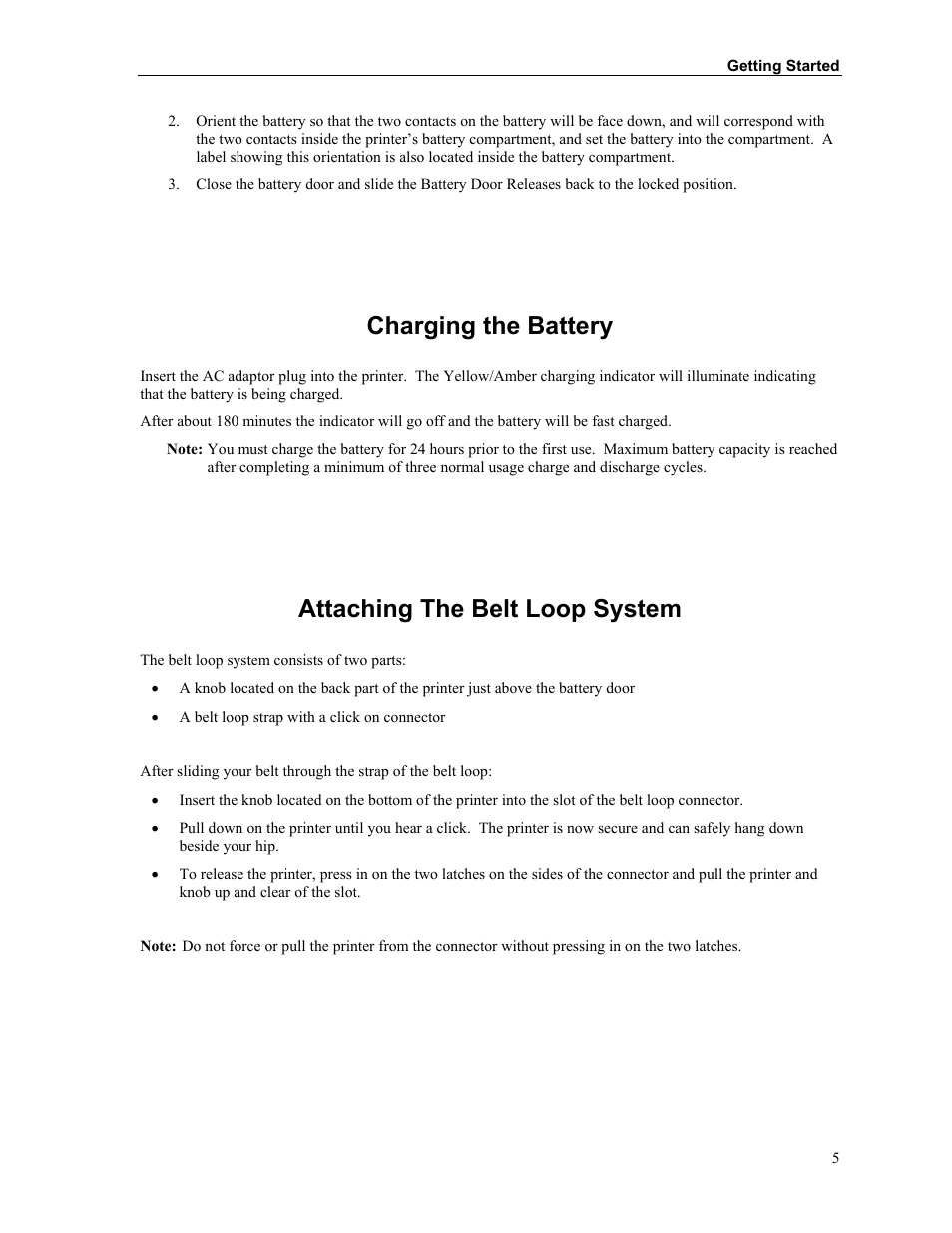 Charging the battery, Attaching the belt loop system | Printek Mt3-II Series User Manual | Page 11 / 34